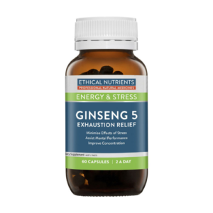 Ethical Nutrients Ginseng 5 Exhaustion Relief assists with concentration, stress and exhaustion.