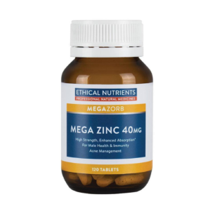 Ethical Nutrients MEGAZORB Mega Zinc 40mg a high strength Zinc supplement to help replenish zinc levels, support healthy immunity, male health & assist in the management of mild acne